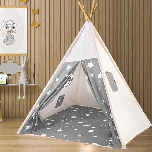 Camiraft Kinder Tipi Zelt,Sternen klassisches indisches Spielzelt für Kinder,Kinderzelte aus Baumwolle für Mädchen und Jungen mit Tragetasche,faltbares Spielhaus für drinnen oder draußen