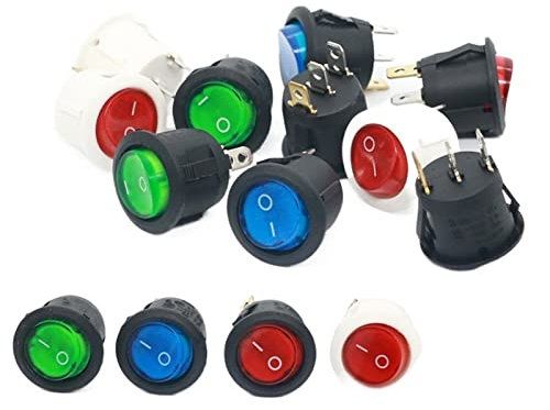 Wippschalter, 10 Stück, EIN/Aus, runder Wippschalter, LED-beleuchtet, Mini, Schwarz, Weiß, Rot, Blau, 10 A, 250 V / 6 A, 125 V, 3-poliger Rundschalter for Boote, 20 mm (Farbe: Roter Schalter, Größe: 1
