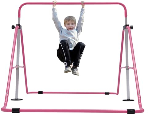 Garbenat Gymnastik Turnreck Kinder Turnstange Garten Gymnastikstange für Kinder Höhenverstellbar Reckstange für 3-6 Jahre Turnreck Trainingsgeräte Übungsstange für Zuhause Indoor 100KG Max -Rosa