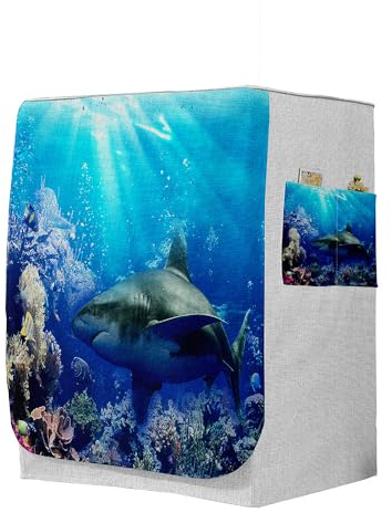 Highdi 3D Housse de Protection pour Machine à Laver, Chargement Frontal Housse à La Poussière avec Ouverture Frontale (Capacité S 6~7,5kg,Requin 10)