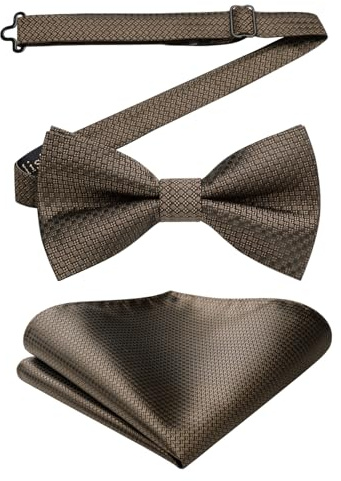 Enlision Fliege Braun Herren Anzug Fliegen mit Einstecktuch Set Hochzeit Formelle Herrenfliege Vorgebunden Verstellbare Smoking Schleife und Taschentuch für Männer