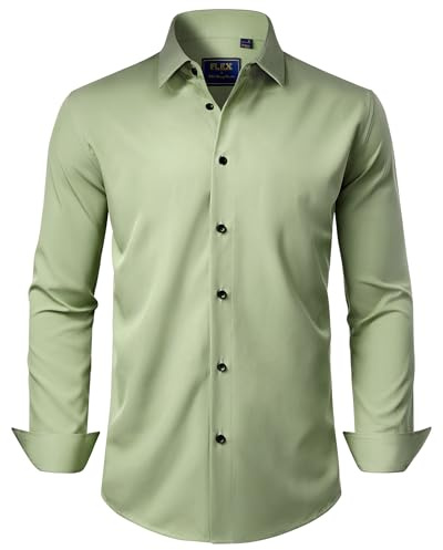 J.VER Herren Hemden Long Sleeved Freizeithemd Bügelfrei Edles Festhemd Lässig Tuxedo Smokinghemd Slim Fit Anzüge Shirt,Grün,2XL