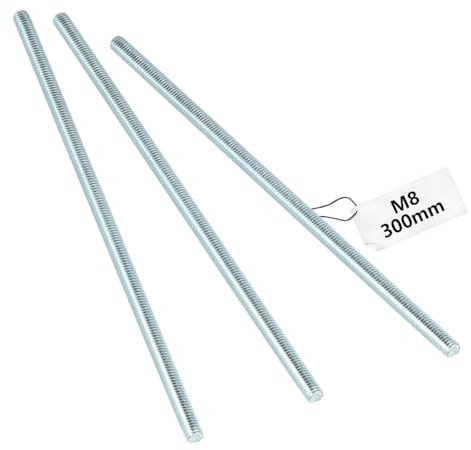 3 Pezzi Barra Filettata M8 x 300 mm, Asta Filettata M8 in Acciaio Zincato, Barra Filettata con Filettatura Standard M8, Perni Filettati Metrico Perno Filettato con Classe di Resistenza 4