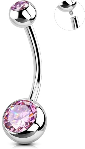 OUFER Body Piercing Bauchnabelpiercing Internally Belly Bars 316L Stainless Steel Belly Button Bars 10/12/14/16mm Navel Bar 14G Nabelpiercing Pink CZ Navel Piercings Jewellery Belly Piercings