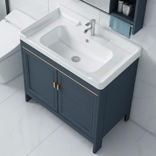 Mobile da Bagno con lavabo, Lavatoio Ceramica, Lavello Vasca Singola Lavabo, Mobiletto Sottolavello Cucina con Rubinetto per Tubo Dell'Acqua Calda e Fredda, per Bagno, WC, Lavanderia(60x40cm/23.6x15.7