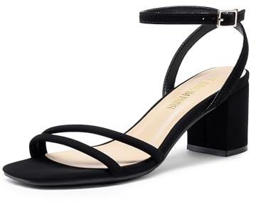 DREAM PAIRS Sandales à talons bas pour femme - Bout ouvert - Sangle de cheville - Confortables - Pour fête de mariage, noir, 41 EU