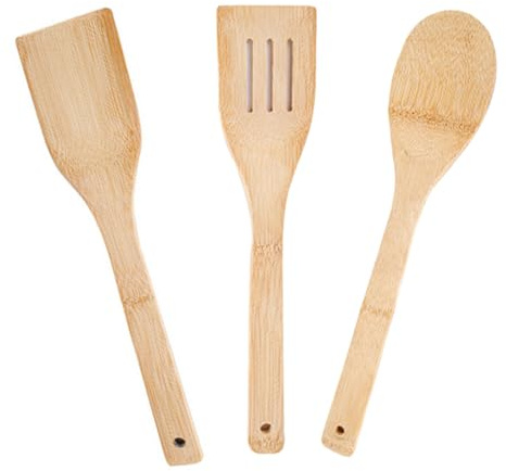 Pfannenwender Holz,Biluer 3 Stück Kochlöffel Kochlöffel Holzkochlöffel Küchenuten Ilien Holzlöffel Groß Küchenhelfer Holz Pfannenwender Holzlöffel Salatbesteck (3)