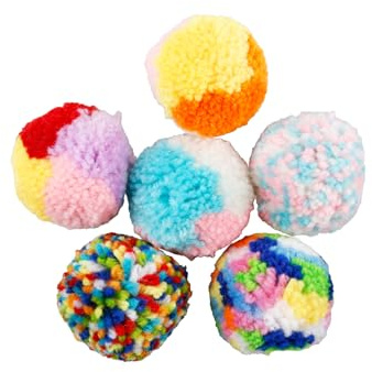 Tabanzhe 6 Pcs Rainbow Cat Balls - 2 Inch Soft Plush Pom Pom Toys in Assorted Colors - Woolen Yarn Puffs for Indoor Kittens Exercising and Playing