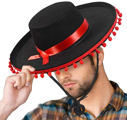 Générique Cappello Sombrero Messicano - Cappello Costume Flamenco Spagnolo Sombrero a tesa larga | Costume a tesa larga per compleanno, Halloween, feste ed eventi festivi