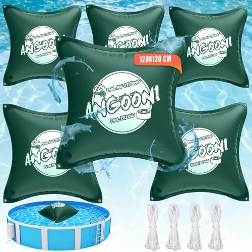 Angooni Cuscino invernale per piscina, XXL, 6 pezzi, 120 x 120 cm, con doppia cucitura per la copertura della piscina, cuscino per l'inverno, con doppia valvola Boston, colore: verde