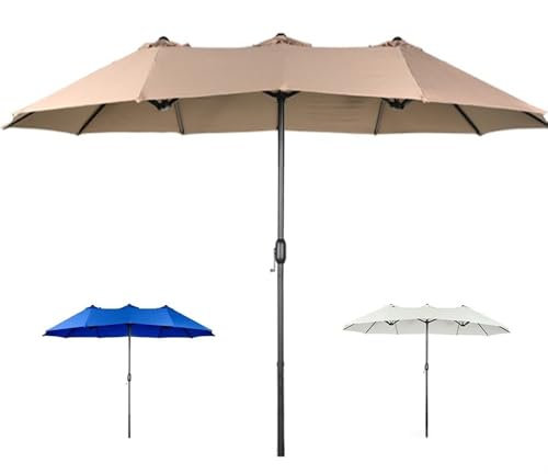 MACAGGTNTU 455x265cm Bleu Parasol De Jardin Parasol De Terrasse Double pour Patio, Plage, Piscine, Grand Rectangulaire Parasol De Marché avec Manivelle(Khaki)
