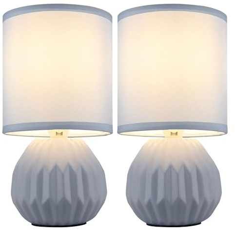 Tischlampe blau Keramik Nachttischlampe Tischleuchte Beistelllampe Wohnzimmerlampe Textil, 1x E14, DxH 12 x 23 cm, 2er Set