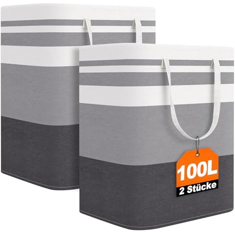 Rofhom 2er Set Wäschekorb,100L Groß Wäschesammler Faltbar Wäschekörbe Laundry Baskets mit Griffen Aufbewahrungsbox für Badezimmer Wohnzimmer Kinderzimmer