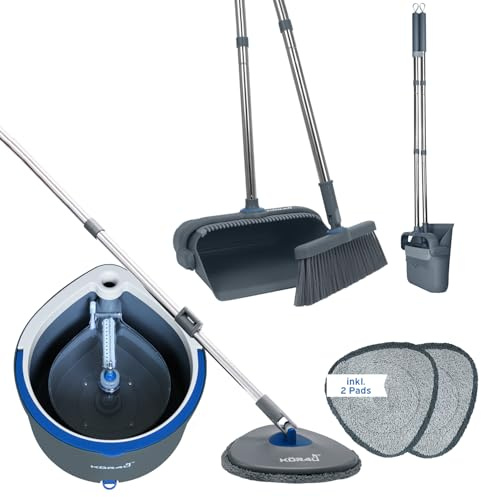 kör4u Reinigungsset mit Wischmopp, 2-Kammer-Eimer, Besen, Kehrset, Haushalt