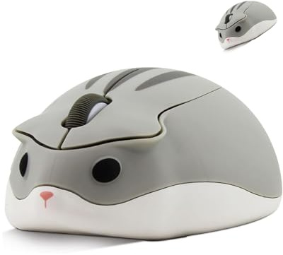 Lindo ratón, ratón inalámbrico en forma de hámster silencioso – Mini ratón óptico de 1200 DPI para PC/portátil/MacBook, regalo divertido para niños y adultos