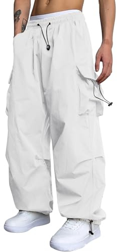 PADOLA Pantalones Cargo para Hombre Pantalones Trabajo Holgados Multibolsillos Hip Hop Y2K Pantalón de Pierna Ancha Cintura