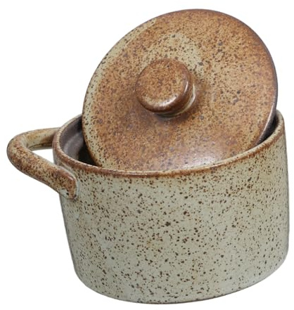 LABRIMP Stew Pot Small Ceramic with Lid Vintage Japanese Style Rustic Cooking Bowl for Home Stewing and Steaming Personal Use