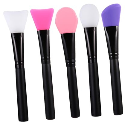 COMPUKAS Pennelli per Maschera Viso senza Peli in Silicone 5 Pezzi Set Manico in Legno Design Confortevole per Uso Professionale e Domestico