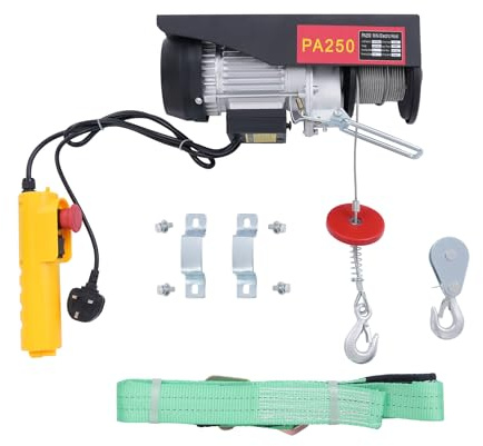 Electric Hoist Lift, 250KG/550LBS Overhead Electric Winch with Wire Remote Control for Garage, Warehouses, 550W Electric Hoist Crane Factories Lifting with Emergency Stop Switch (250KG)