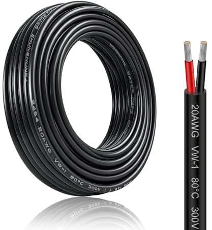 20AWG 2x0,5 mm² Elektrischer Draht Kabel, 15M Sauerstofffreies mehrlitziges verzinntes Kupferkabel, Flexibel und Weich Niedrige Impedanz Verlängerungskabel für 5V/12V/24V LED Lampen, Automobil, etc