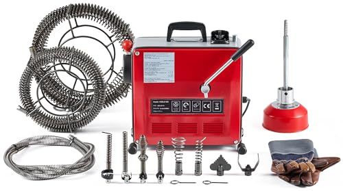 ZELCAN 850W Macchina Sturatubi Elettrica per Scarichi da 20-200mm, Coclea di Drenaggio Elettrica con Molla da 27m e 12 Testine Intercambiabili, per WC, Lavello e Tubature Industriali