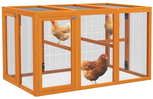 PawHut Hühnerstall Freilaufgehege für Hühner 140 x 84,5 x 80,5 cm Orange | Holz, Doppeltür, Sitzstange, Hasenstall, Kaninchenstall