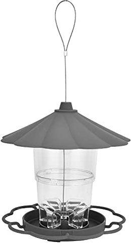 Mangiatoia trasparente per uccelli, a forma di padiglione, con tetto, per giardino e cortile