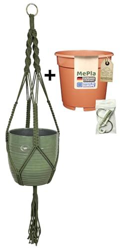 MePla – set – trafikljus makramé naturgrön + SK Soendgen keramisk ytterkruka Bergamo ø19 bladgrön + odlingskruka ø18, högkvalitativ levande atmosfär