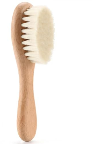 Baby-Haarbürste, 4, 3 x 1, 5 cm, Wolle, weiche Haarbürste mit Buchengriff, Babykamm für die Kopfhautpflege, Dusche, Register, weich