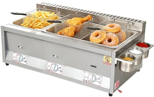 TAKUMI∞X Friggitrice a gas commerciale olio 24 L in acciaio inox Deep Fryer Gastro con coperchio, cesti friggitrice piano di lavoro, patatine fritte, ciambelle per ristoranti, spuntini, casa