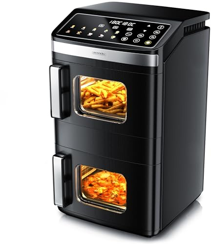 Arendo - Heißluftfritteuse 2 Kammern - XXL Dual Zone – 17 Liter – 2800 W – 2 Zonen – Touch Bedienfeld – mit Sichtfenster – Synch- und Match-Funktion – Doppelstöckig – 3D Umluftsystem
