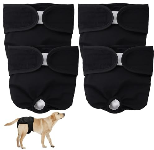 4 Stück Läufigkeitshose für Hündinnen, Hunde Windeln Weiblich, Hundehöschen Läufigkeit, Waschbar, Wiederverwendbar, Hoch Saugfähig, Auslaufsicher (Größe M, Schwarz)