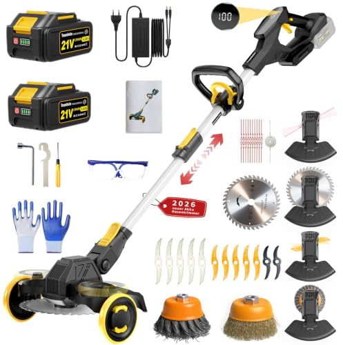 Cortabordes Inalámbrico 21V, Compatible con Baterías Makita, Desbrozadora con Cepillo para Maleza, 2 Baterías de 4.0Ah Incluidas, Motor sin Escobillas de 900W para Césped, Jardín, Patio (Negro)