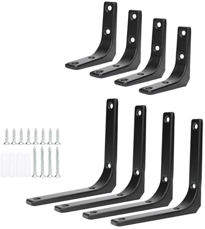 8 Pcs Black Shelf Bracketss, L Brackets for Shelves,with Screws3 Inch5 Inch | Heavy Duty Metal Wall Brackets for Shelves Wall Hanging Wooden Board Supports in Kitchen Home Office