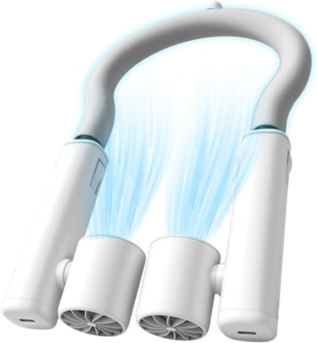 LUCYLANKER Ventilador de Cuello con Anillo Refrescante, Ventilador Desmontable en 2 Ventiladores de Mano, 3 Velocidades Ventilador Portatil USB-C Recargable para Viajes, Camping, Exterior