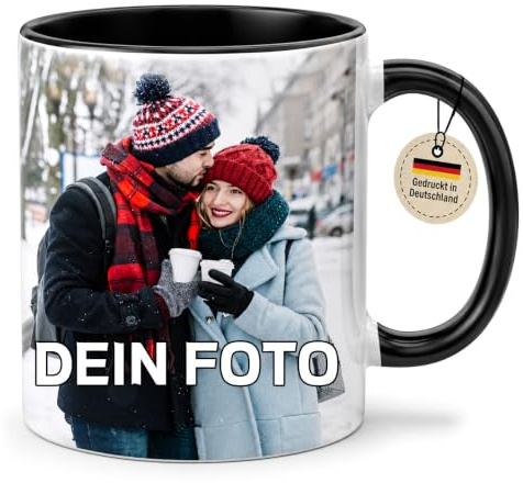 Personalisierte Fototasse- DIY Tasse mit eigenem Foto, 330 ml Keramikbecher, Geschenk für Männer, Frauen, Weihnachten, Valentinstag oder Geburtstag (Schwarz)