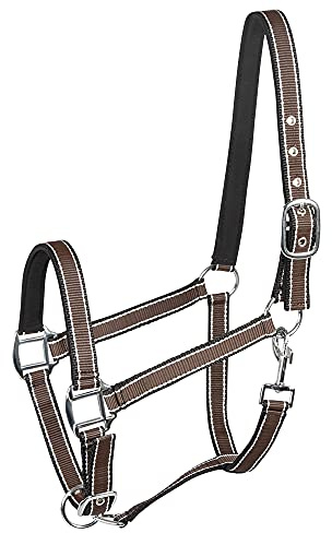PFIFF 101517 Kunststoffhalfter, Weidehalfter Stallhalfter, Braun-Weiß-Schwarz, Cob