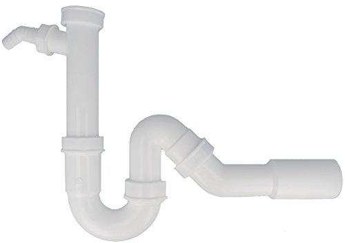 tecuro Küchen-Ablaufgarnitur 1 1/2 Zoll mit Geräteanschluss für Spül - oder Waschmaschine, Siphon Flexibel Kürzbar Weiß Geruchsverschluss, Siphon