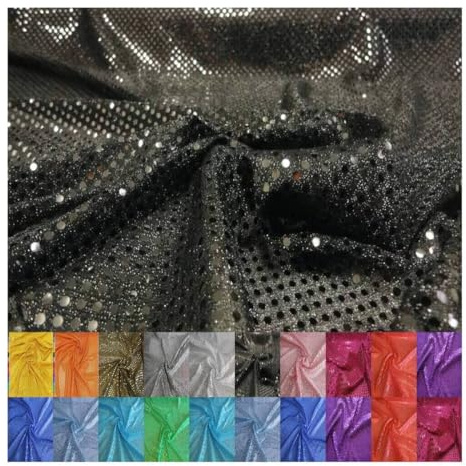 Fabrics-City schwarz Pailletten Stoff Meterware Sequin Mesh Fabric Paillettenstoff rund 3mm Paillettentuch Faschingsstoff Sparkling Paillettes Metallic für Kostüme Mode Nähen Dekorationen, 2959