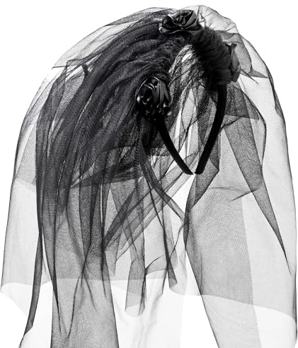 W WIDMANN MILANO Party Fashion - Haarreif Schwarze Witwe | Mit schwarzem Schleier und schwarzen Rosen, Kostümaccessoire für Halloween, Karneval und Mottoparty