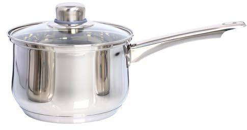 Buckingham Deep Saucepan with Tempered Glass Lid Premium Stainless Steel Cooking Pot Suitable All Heat Source Including Induction 18 Cm 2.8 litres
