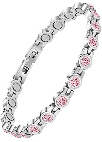 JEROOT Pulseras Magneticas, Mujer Magnetica Terapia Acero Inoxidable para Aliviar el Dolor Curativa Herramienta (Pink)