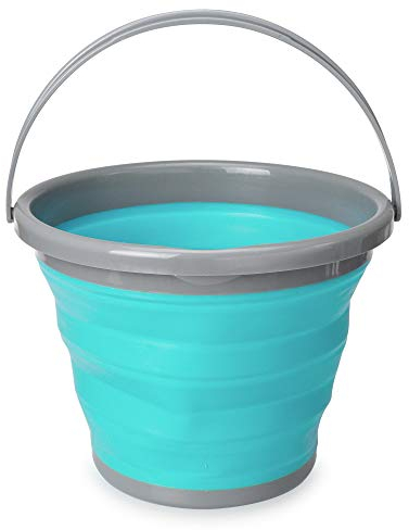 Navaris Falteimer Silikon Eimer faltbar - 10l Putzeimer für Reinigung Camping Angeln Küche - 10 Liter Haushaltseimer kompakt in Blau Grau