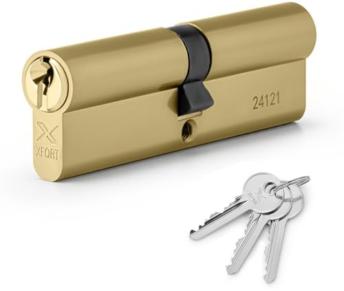 XFORT Cerradura de cilindro europeo 100mm, Con 3 llaves, Antigolpe, antitaladro y antirrobo para garantizar una alta seguridad para puertas de madera, UPVC y compuestas Latón Cilindro Euro 50/50