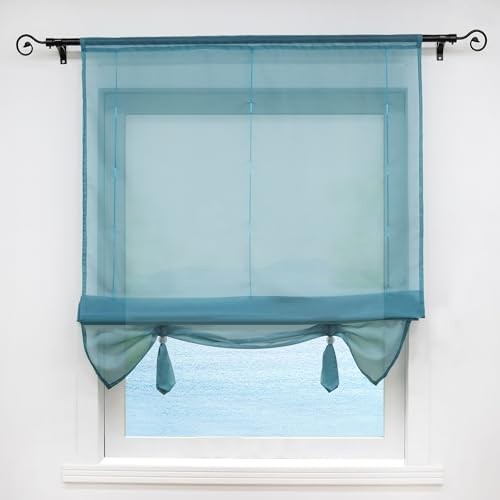 ESLIR Raffrollo Wohnzimmer Raffgardine Tunnelzug Gardinen Küche Transparent Bändchenrollo Vorhänge Modern Voile Blau BxH 80x155cm 1 Stück