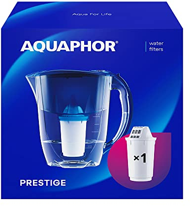 AQUAPHOR Water Filter Jug Prestige I 1 X A5 Filter Included I Capacity 2.8l I Fits in the fridge door I Reduces Limescale Chlorine & Microplastics Blue