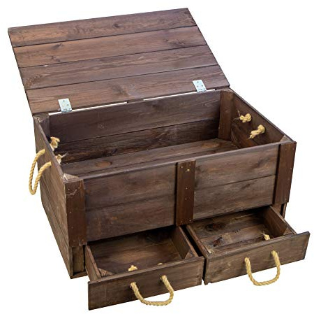 Kistenkolli Altes Land rustikale Holztruhe Aufbewahrungskistekiste mit Deckel und 2 Schubladen in weiss geflammt oder palisander aus Holz Maße ca 85 x 40 x 40cm L x T x H (Palisander)