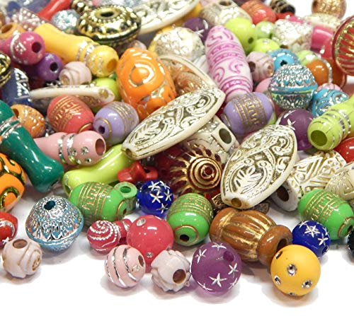 260 Stück (100g) Kunststoffperlen Perlenmischung Strasss Effekt Glitzer Plastik Perlen Bunte Mix Motive Acrylicperlen Set Perle zum Auffädeln 6mm bis 22mm Bastelset R385 x2