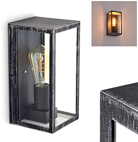HOFSTEIN Außenwandleuchte Hamra, Außenwandlampe aus Metall/Glas in Schwarz-Silberfarben/Klar, moderne Wandleuchte in Gitter-Optik mit Lichteffekt, E27, IP44, Hof, Eingangsbereich, Terrasse, Haustür