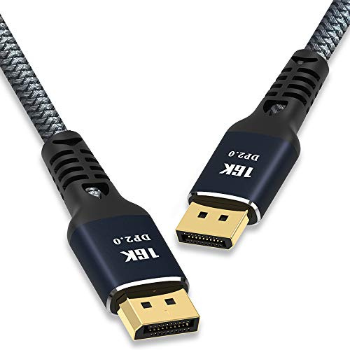 CAKOBLE Câble DisplayPort 2.0 16K 10K 8K 4K DP1.4 DP1.2 HBR3 16K (15360x8640) @ 60Hz 10K/8K @ 60Hz 4K @ 165Hz 144Hz Haute vitesse 80Gbps HDCP 3D Ultra fin et flexible 2 m